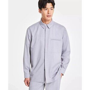 NWT Alfani Men's Clean One-Pocket Heathered Shirt Jacket Casual Gray Size L